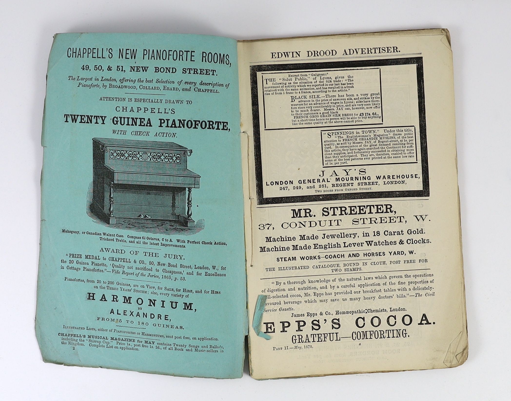 Dickens, Charles - The Mystery of Edwin Drood, 1st edition, in original 6 parts, original wraps, frayed and ragged, lacking portrait, London, 1870 - Sold not subject to return